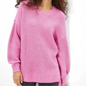 AE Oversized Dreamspun Crew Neck Sweater Barbie Pink Small